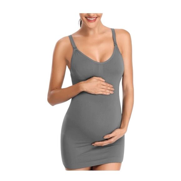 Maternity Seamless Nursing Camisole Tank Top Gray Built-in Bra Comfortable Stret - Picture 1 of 11